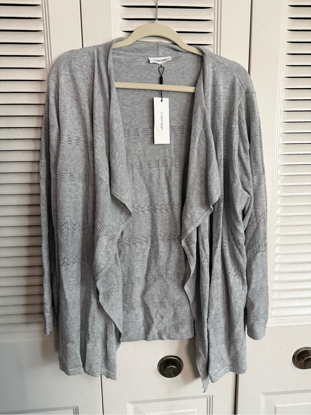 Calvin Klein Gray Open-Front Draped Cardigan